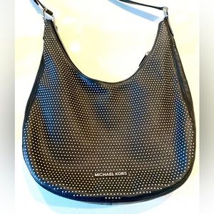Michael Kors black leather, silver studded satchel. Nearly new condition.